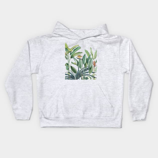 Green Tropical Jungle Banana Tree Strelitzia Kids Hoodie by CatyArte